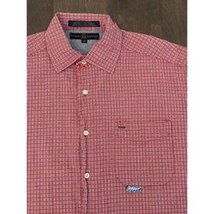 Vintage Tommy Hilfiger Seersucker Shirt Mens Red Plaid Size M Button Down Pocket